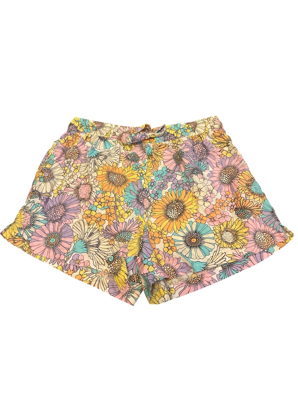 Floral Pastel Elastic-Waist Sleep Shorts - Pink Yellow Blue